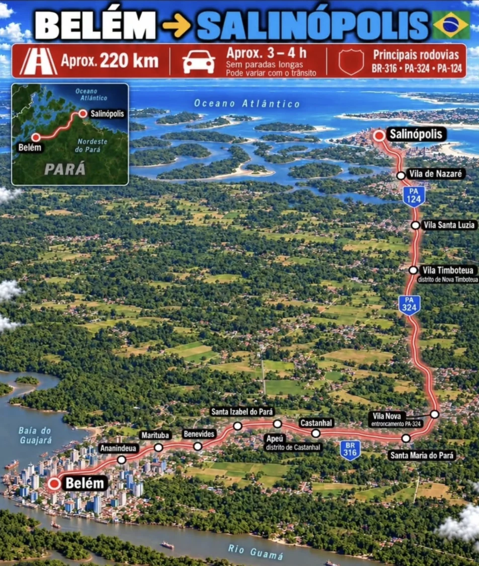 Infographic of the car route from Belém to Salinópolis