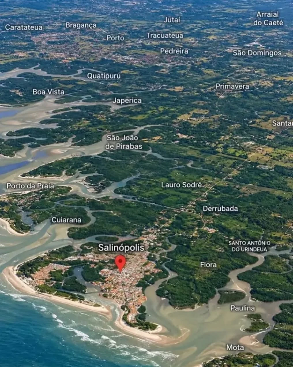 Aerial map of Salinópolis and nearby municipalities